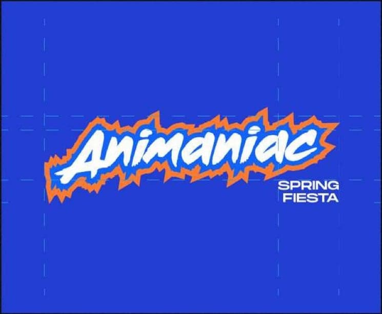 Animaniac Spring Fiesta logo, orange on blue