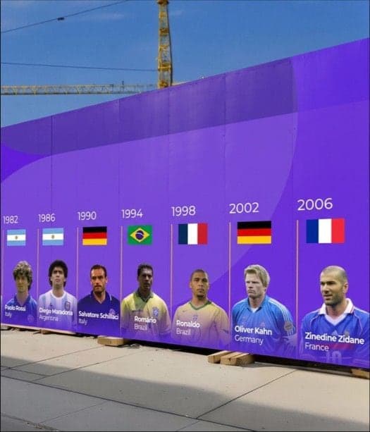 Stadium hoarding lined with past World Cup winners