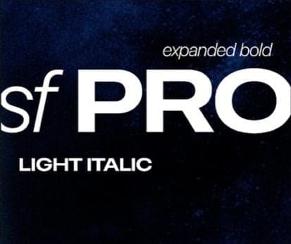 Typeface: SF Pro, Expanded Bold and Light Italic