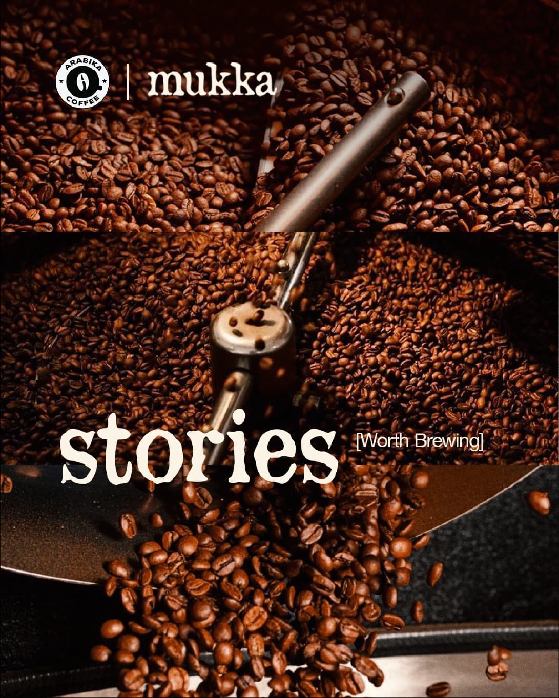 “Stories worth brewing”: beans pouring from the roaster