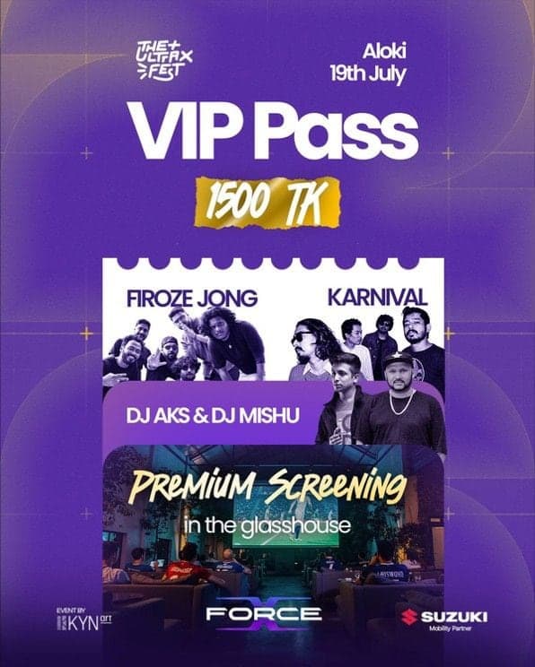 VIP Pass poster: 1500 TK, Aloki, 19th July, premium screening in the glasshouse
