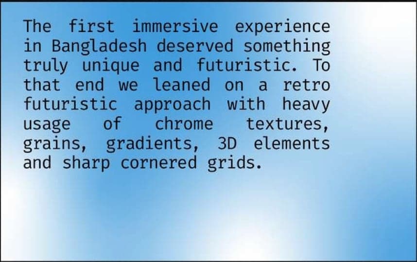Design note: a retro-futuristic look with chrome textures, grain, gradients, 3D elements and sharp-cornered grids