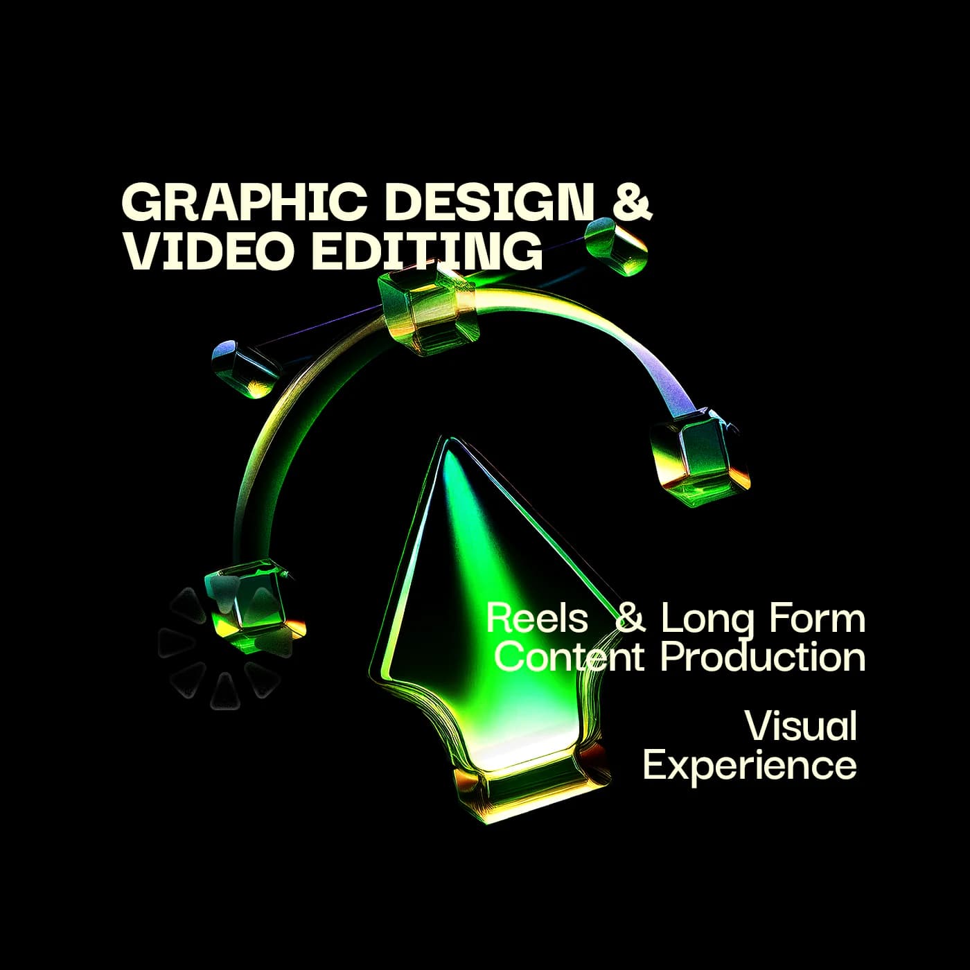 Chrome-green 3D pen tool, titled Graphic Design & Video Editing